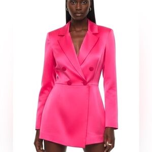 Alice + Olivia Pink Satin Tuxedo Mini Romper